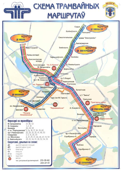 Карта трамвайных маршрутов города Минска